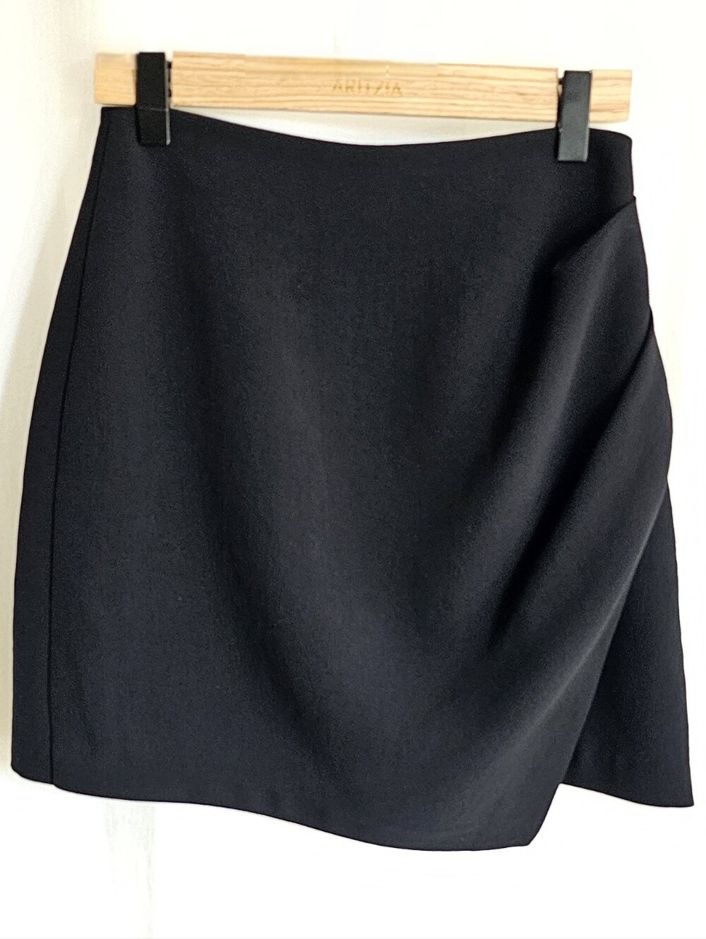 Aritzia Wilfred Black Asymmetrical Draped Mini Wrap Skirt